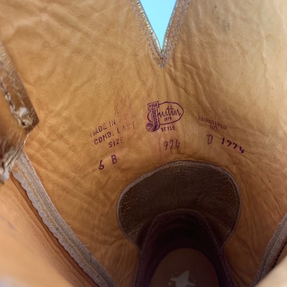 Justin Leather Gold Boots, 6 - Picture 6 of 8